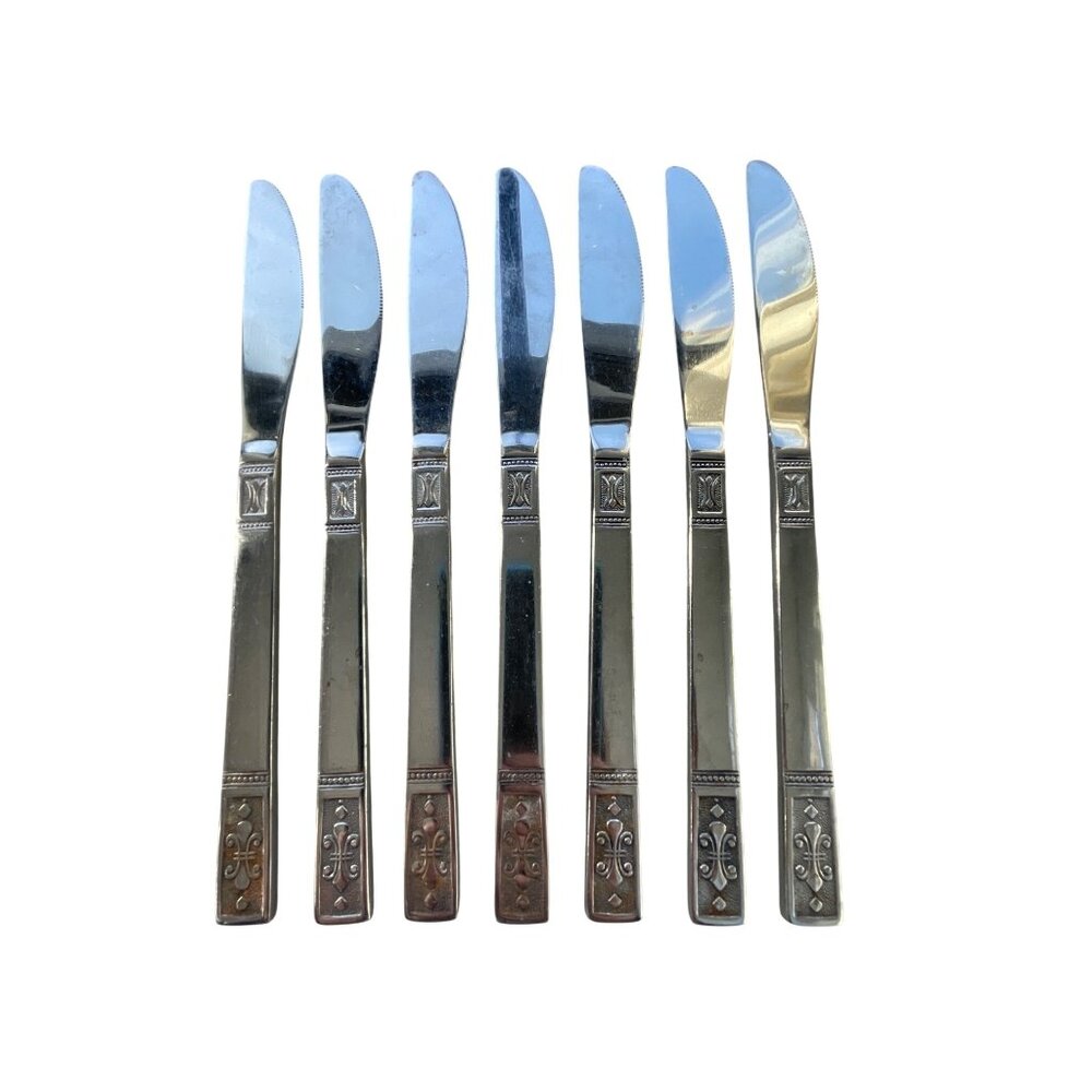 Oxford Hall Fleur De Lis Stainless Steel Japan Knives Set Of 7 Silver Tone
